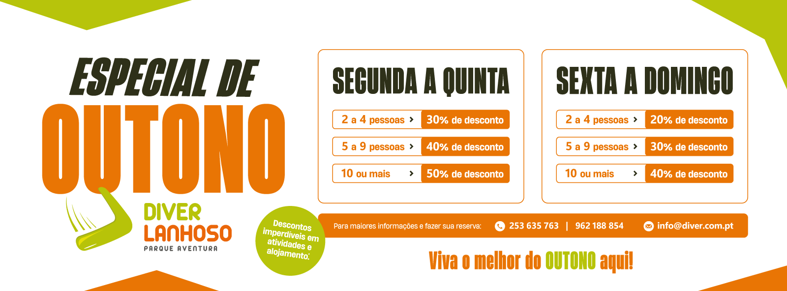 Promoções imperdíveis em atividades de natureza e alojamento em bungalows no Especial de Outono da DiverLanhoso